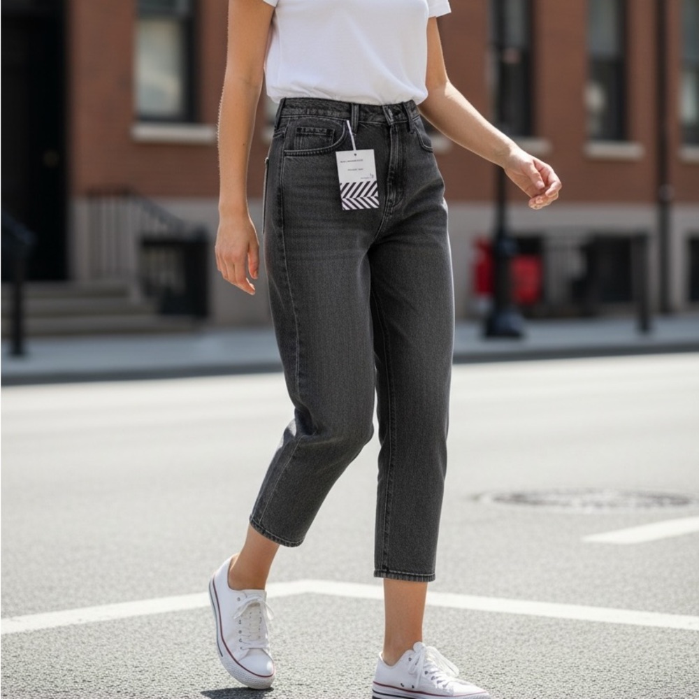 Free People Cropped High-Rise Black Wash Jeans
